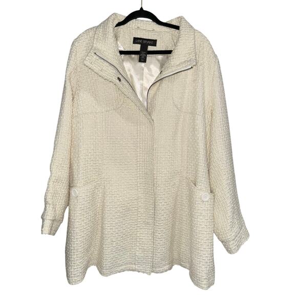 Lane Bryant Women’s plus size 26/28 Creamy White Wool Coat Jacket zip up pockets - Picture 1 of 4